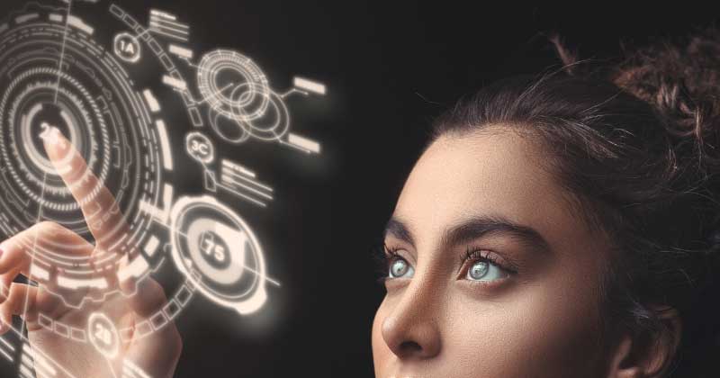 Zoom Image Face Of A Woman Touching A Circular Graph